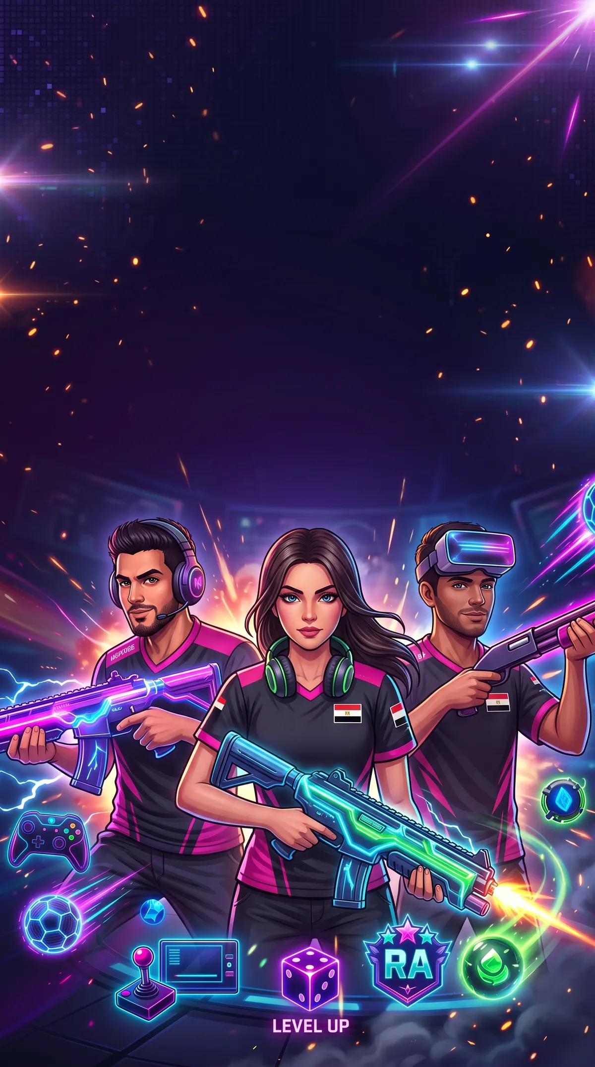 Connecta Play theme visual: three players in Egypt's team colours